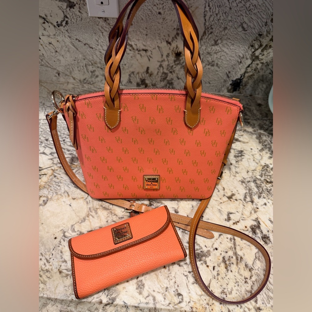 Dooney & Bourke Coral Orange Signature Tote with Wallet